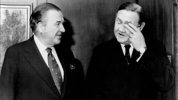 
Henry Ford II with Prime Minister Gorton in the prime minister's office, February 5, 1971.