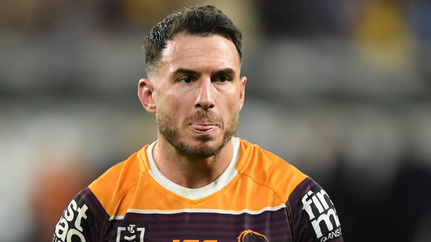Darius Boyd reacts after the siren during the Brisbane's record loss to the Parramatta Eels at Bankwest Stadium on Sunday.