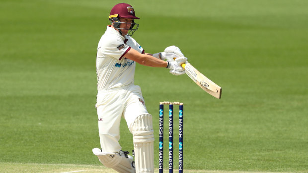 Marnus Labuschagne of Queensland bats on day four of the Sheffield Shield match against South Australia at The Gabba.