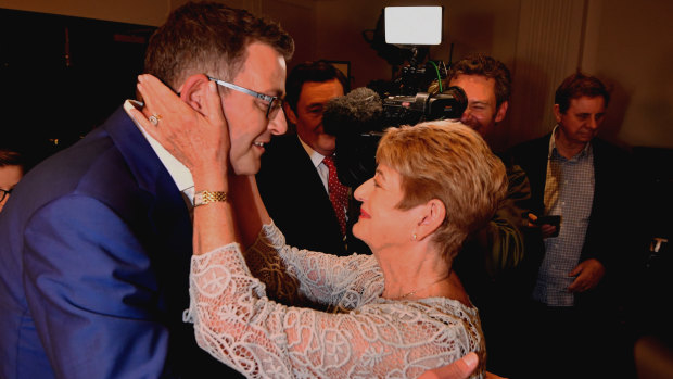 Premier Daniel Andrews celebrating with his mum.
