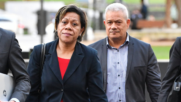 Malavine Pulini (left) and Isikeli Feleatoua Pulini (right) are seen leaving the Brisbane District Court on Thursday.