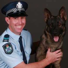 Sergeant Stuart Ellison and Police Dog Rocco confronted the alleged sex-toy thief in Aspley.