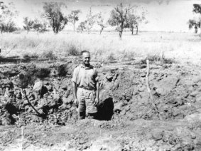 A bomb crater at Katherine Airfield.