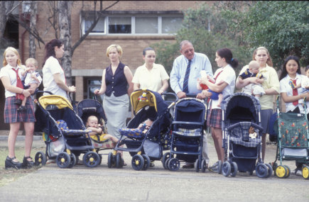 Plumpton High School principal Glenn Sargeant with pupils and their babies.