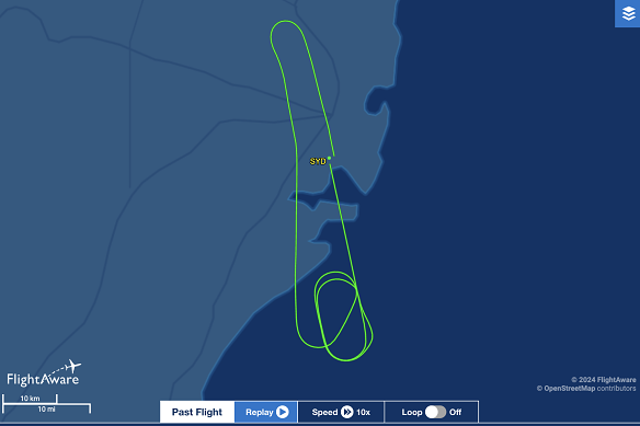 FlightAware tracked the plane as it returned to Sydney Airport. 