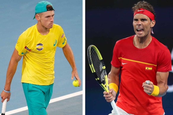 Alex de Minaur and Rafael Nadal in Sydney last year.