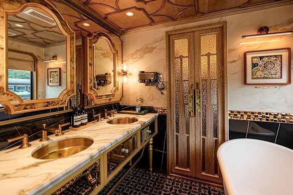 The bathroom in the Han Dynasty Suite on the Golden Eagle Silk Road Express.