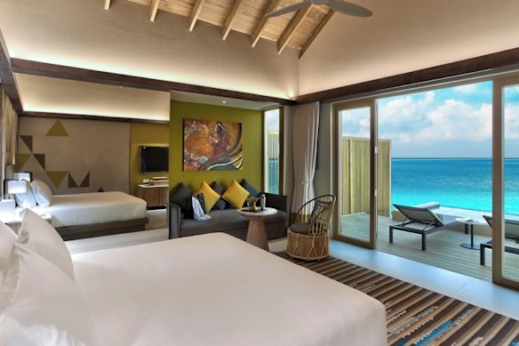 The Platinum Overwater Pool Villa at Hard Rock Hotel Maldives.