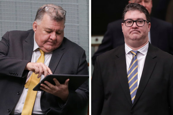 MPs Craig Kelly (left) and George Christensen. 