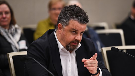 Premier Chris Minns’ chief of staff James Cullen appearing at the inquiry into the Dural caravan hoax