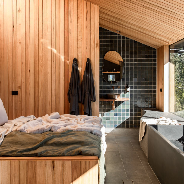 The Hunter’s rooms are designed to offer forest bathing from the bathtub.