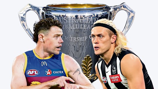 The battle for the 2023 AFL premiership: Brisbane Lions co-captain Lachie Neale and Collingwood skipper Darcy Moore.