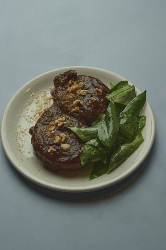 Pork loin with plum and sorrel.