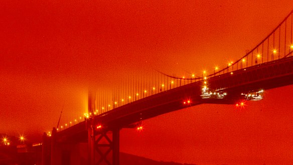 California’s wildfires sent San Francisco’s Golden Gate Bridge into daytime darkness on September 9. The state is in the midst of its worst wildfire season on record.