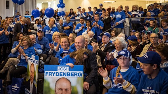 Josh Frydenberg is surrounded by supporters at his campaign launch on Sunday.