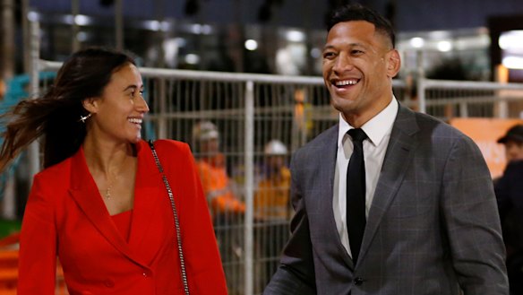 Israel Folau with wife Maria after leaving Federal Court on December 2.