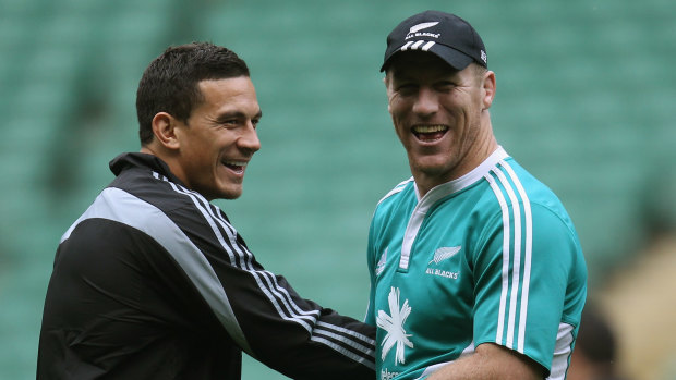 Sonny Bill Williams (left) and Brad Thorn (right) before an All Blacks Test at Twickenham in 2010. 