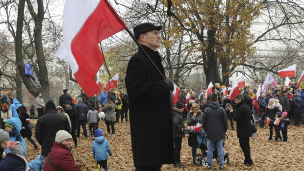 Poles gather in Warsaw on Sunday to watch the official ceremony marking both the end of WWI and Poland's Independence Day. 