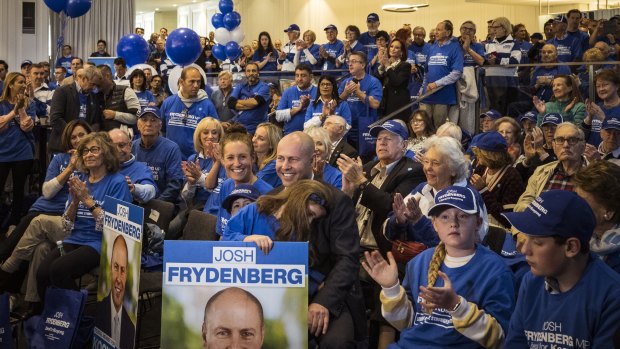 Josh Frydenberg is surrounded by supporters at his campaign launch on Sunday.