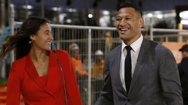 Israel Folau with wife Maria after leaving Federal Court on December 2.
