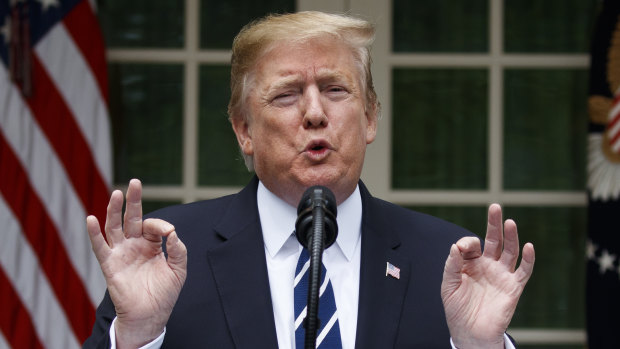 US President Donald Trump delivers a statement in the Rose Garden of the White House.