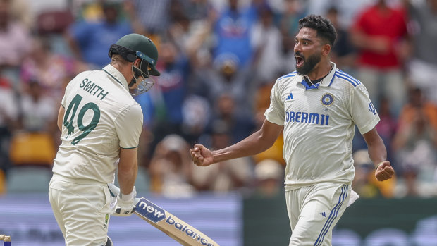 Steve Smith was caught behind down the leg side to the bowling of Mohammed Siraj.