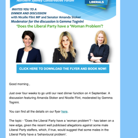 A promotion for the Liberal Party fundraiser in September. 