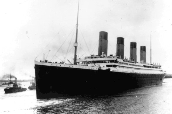 The Titanic leaves Southampton, England on its maiden voyage in 1912.