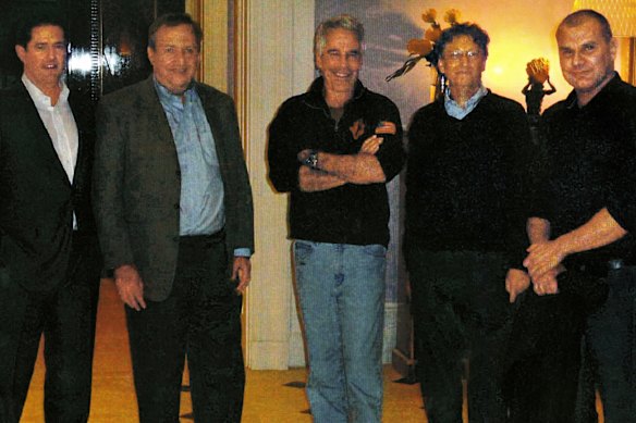 James Staley, then a JPMorgan Chase executive, former Treasury secretary Lawrence Summers, Jeffrey Epstein, Bill Gates, and Boris Nikolic, a Gates Foundation adviser in Epstein’s apartment in 2011.