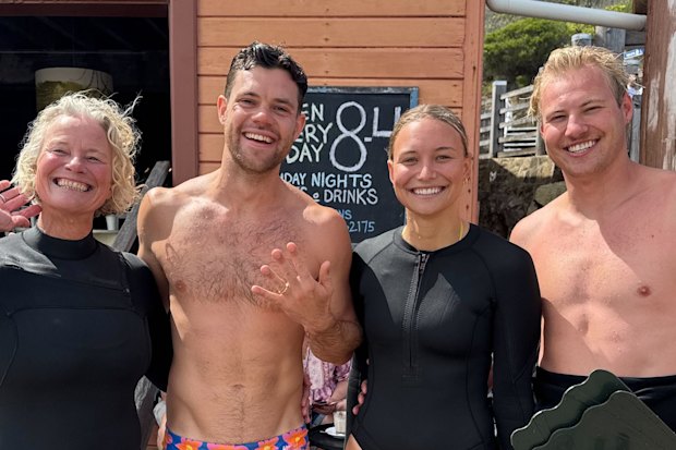 Jake Fitzroy with ring-hunting local heroes Gillian MacMillan, Mischa Korvin and Bryce Robinson.