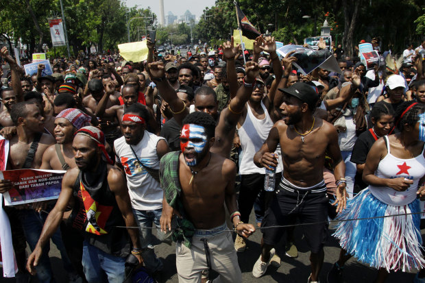 Papuan students protest in Jakarta on August 22.