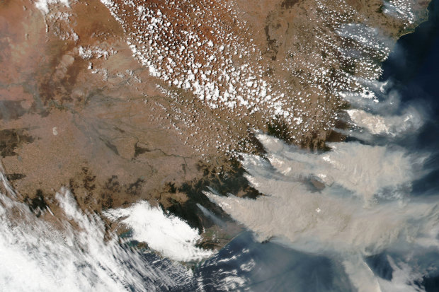 A January 4 satellite image from NASA shows smoke from the Black Summer fires. If they had been their own country, they would have been one of the world's top emitters.