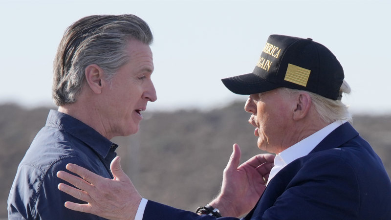 Trump’s awkward encounter with ‘Newscum’ as he visits fire-ravaged Los Angeles