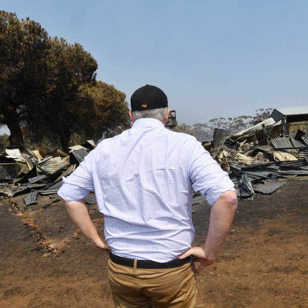 Prime Minister Scott Morrison visits a fire damaged property on Kangaroo Island on Wednesday.