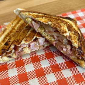 Egg and bacon jaffle at Snaffle in Cann River.