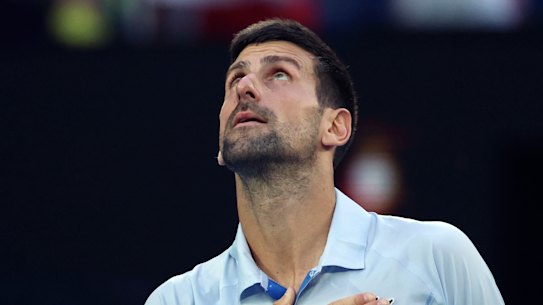Novak Djokovic breathes a sigh of relief after winning his way into the semi-finals with his defeat of Taylor Fritz.