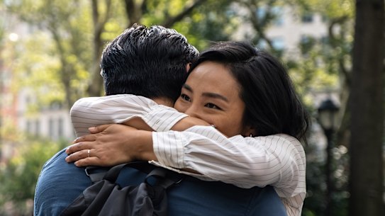 Greta Lee and Teo Yoo in Past Lives.