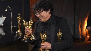 Bong Joon-ho at the 2020 Oscars ... the last major awards ceremony held in a live, in-person setting.