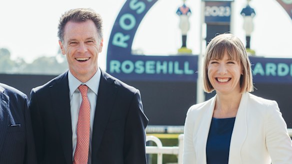 Premier Chris Minns and Transport Minister Jo Haylen at Rosehill Racecourse.