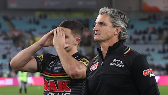 Nathan and Ivan Cleary share the heartbreak of defeat in 2020.
