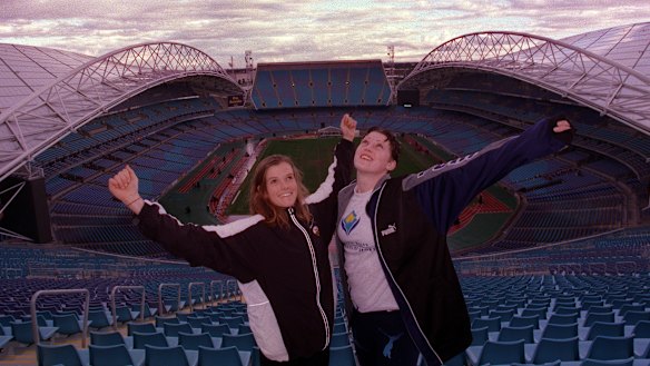 Eloise Poppett and Jana Pittman at Stadium Australia in 1999 before the Sydney Games.
