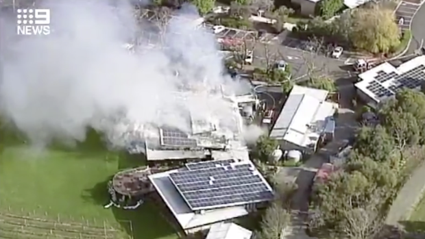 Fire engulfed a restaurant at Balgownie Estate in Victoria's Yarra Valley on Thursday.
