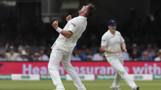 Taming the Lions: Ireland's Mark Adair celebrates taking the wicket of Jonny Bairstow.