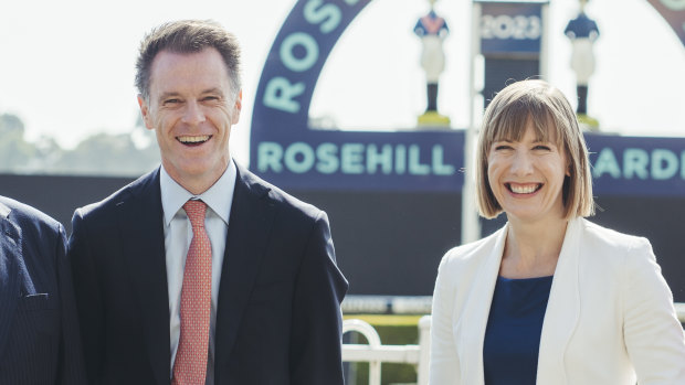 Premier Chris Minns and Transport Minister Jo Haylen at Rosehill Racecourse.