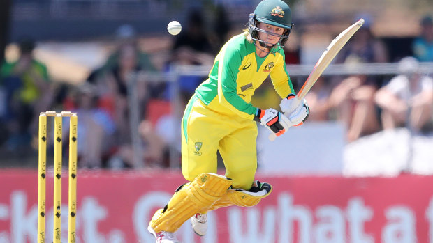 Rachael Haynes flicks one away during her century performance in Australia's win over Sri Lanka.