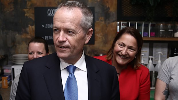 Bill Shorten with Fiona Phillips, the Labor candidate for Gilmore, which is one of the few seats where Labor has out-promised the Coalition.