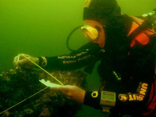 A diver from a maritime museum at what is believed to be the wreck of HMB Endeavour.
