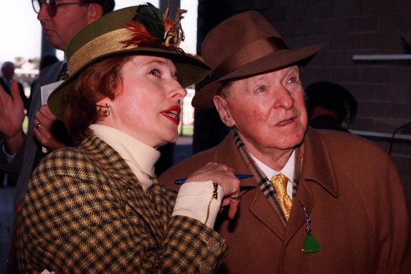 Gai Waterhouse with her father Tommy Smith, who developed the formula that delivered 13 Golden Slipper to Tulloch Lodge