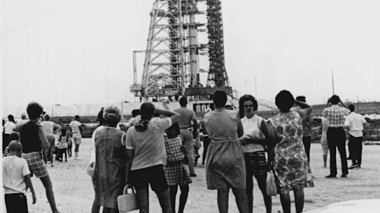 Tourists mill around near the Apollo-11 launch complex July 14, 1969. 