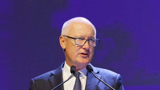 Richard Goyder speaking to Woodside’s annual general meeting in Perth on Wednesday.